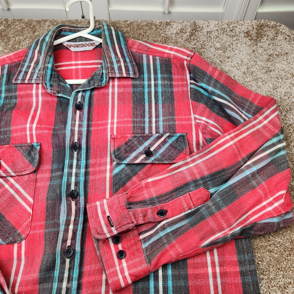 VTG McGregor Mens Red Plaid Flannel Shirt Long Sleeve Cotton Button Up Large